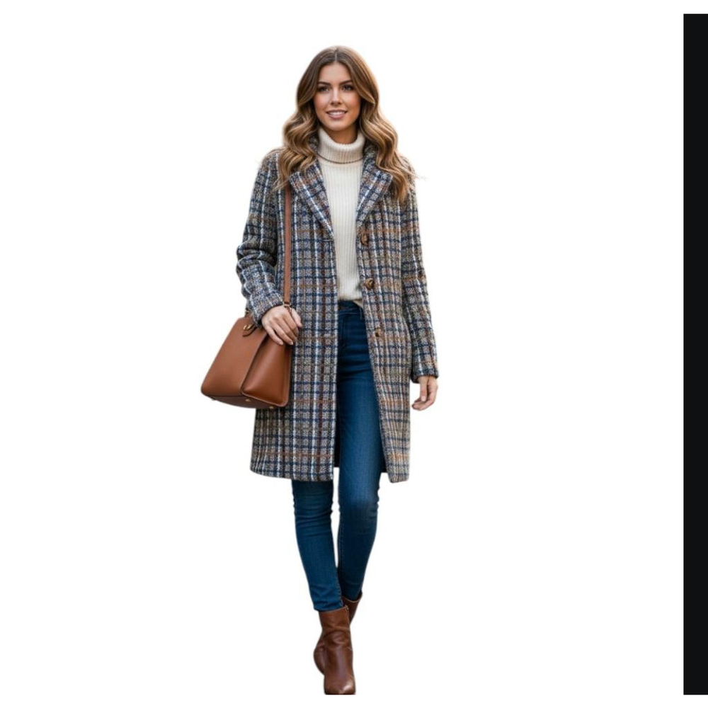 Women's VIGOSS Plaid Trench Coat XS Blue Brown